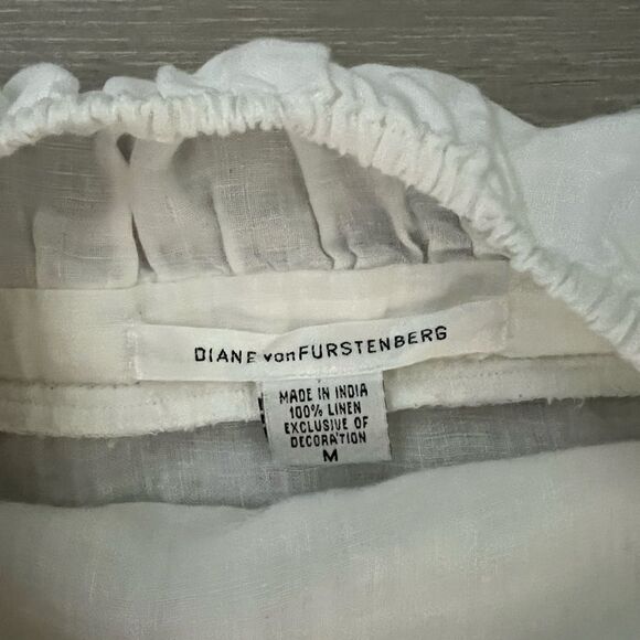 Diane Von Furstenberg Y2K White 100% Linen Embroidered Halter Dress Size Medium - Picture 4 of 6